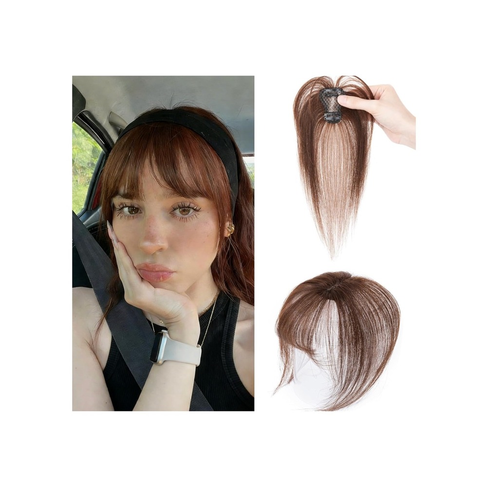 Benehair Clip on Bangs Real Human Hair 3D Air Bangs Sepia Brown Full‎ Coverage